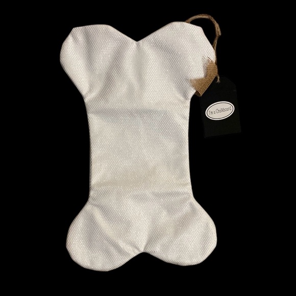 White Burlap Dog Bone Christmas Stocking “Lacey” Red Embroidered NWOT - Picture 3 of 8